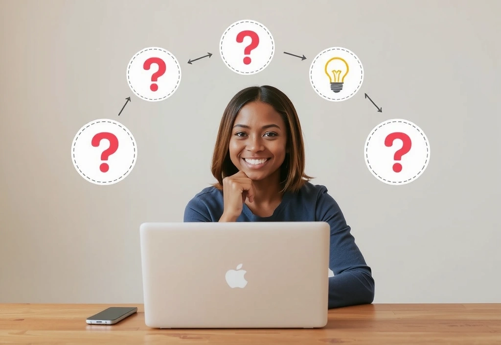 Ilustrație cu o persoană care caută răspunsuri la întrebări frecvente